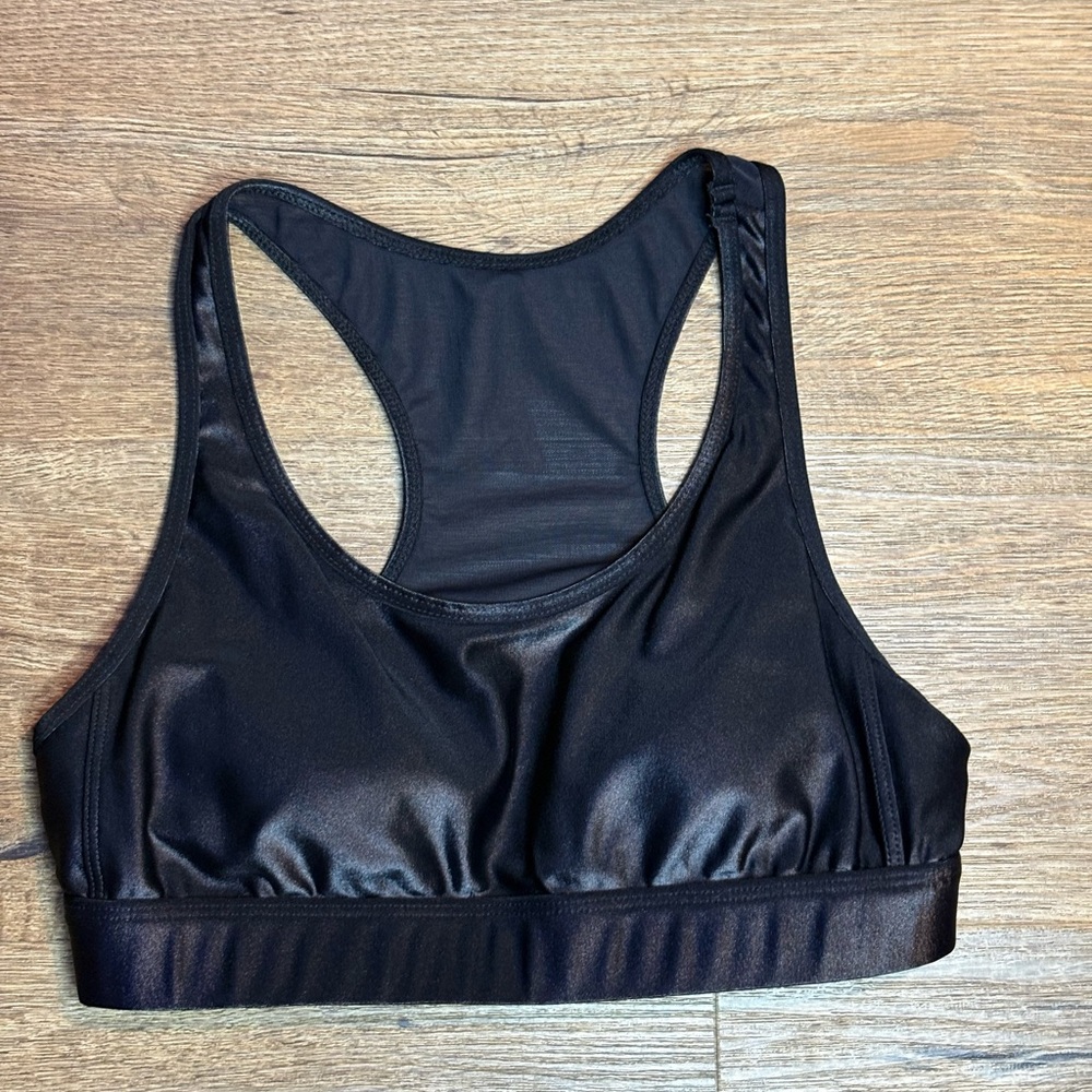 Koral Faux Leather Mesh Black Sports Bra - Picture 3 of 5